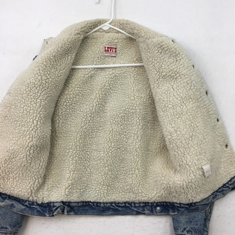 Vintage Levis Sherpa Lined Denim‎ Trucker Jacket Made in USA Blue 38R 70608 0216 - Picture 8 of 10